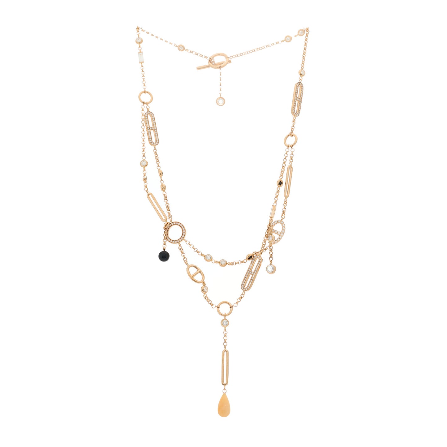 18K Rose Gold Diamond Pink Opal Black Jade Chaine d'Ancre Chaos Necklace