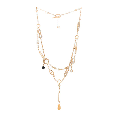 Hermes 18K Rose Gold Diamond Pink Opal Black Jade Chaine d'Ancre Chaos Necklace 3 of 5