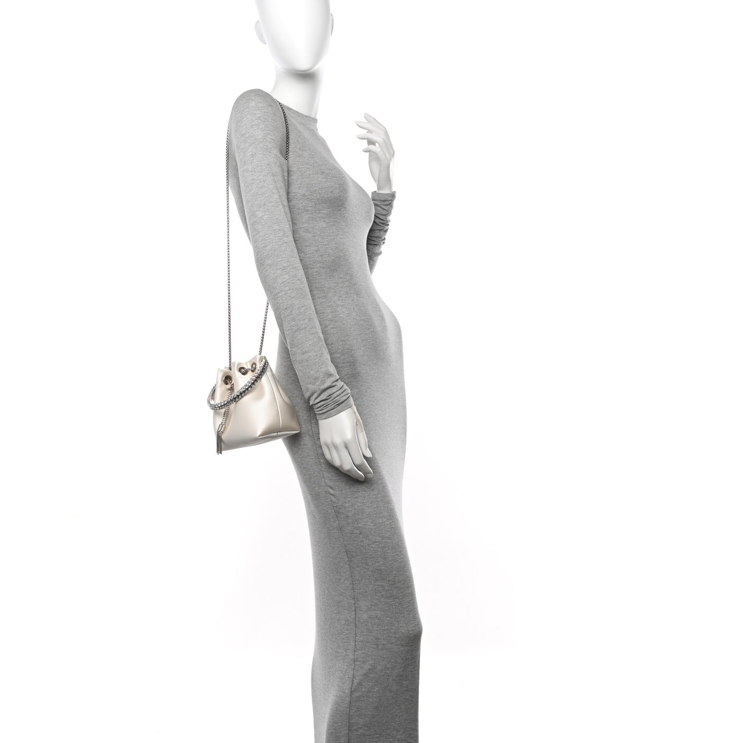 Satin Crystal Embellished Top Handle Bon Bon Bag Ivory