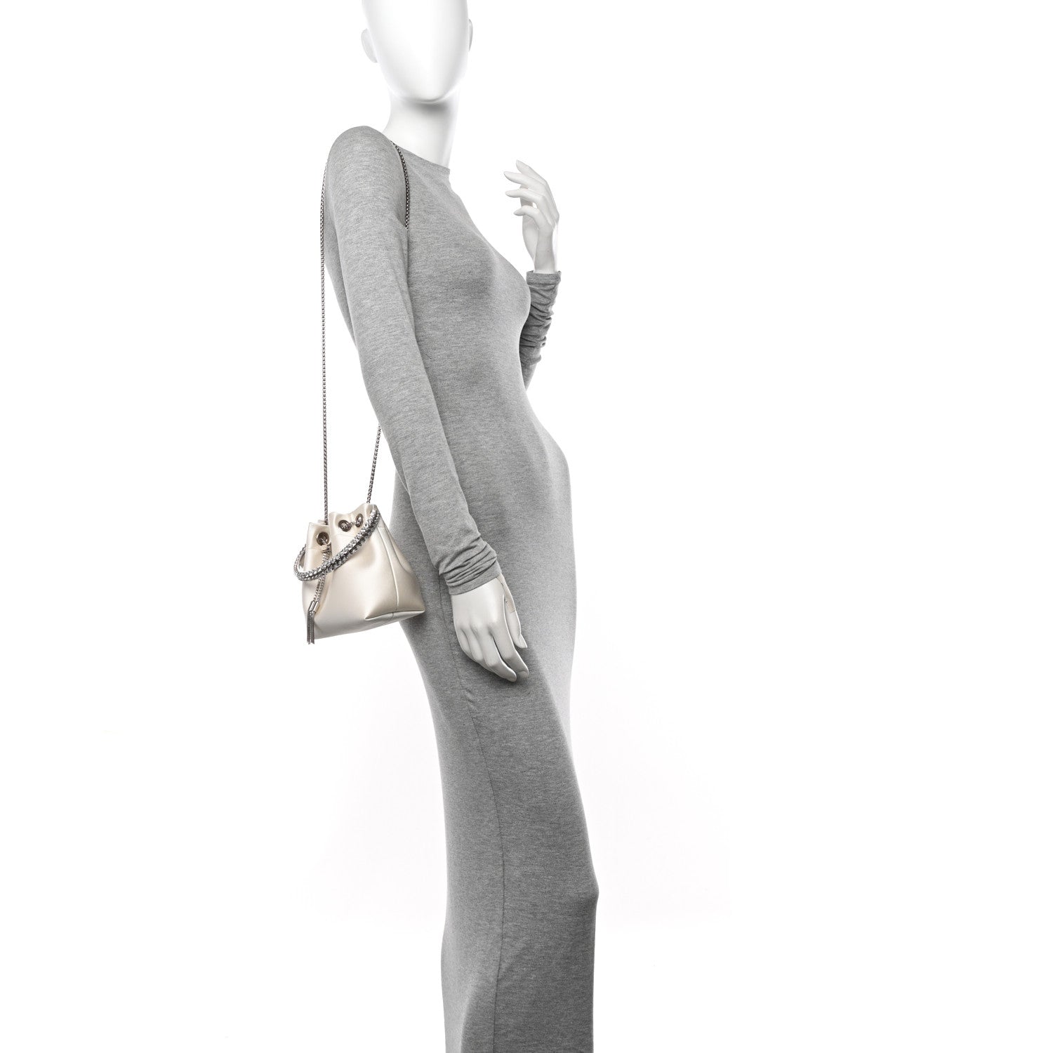 Jimmy Choo Satin Crystal Embellished Top Handle Bon Bon Bag Ivory 2 of 11