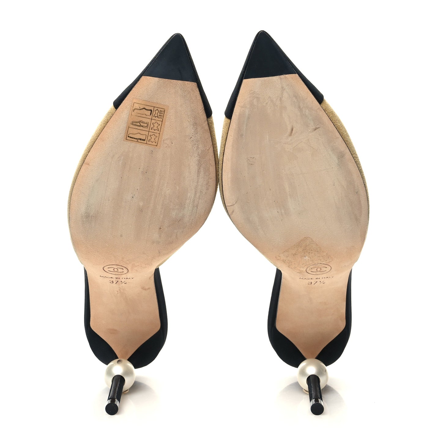 Suede Grosgrain Cap Toe CC Mules 37.5 Beige Black