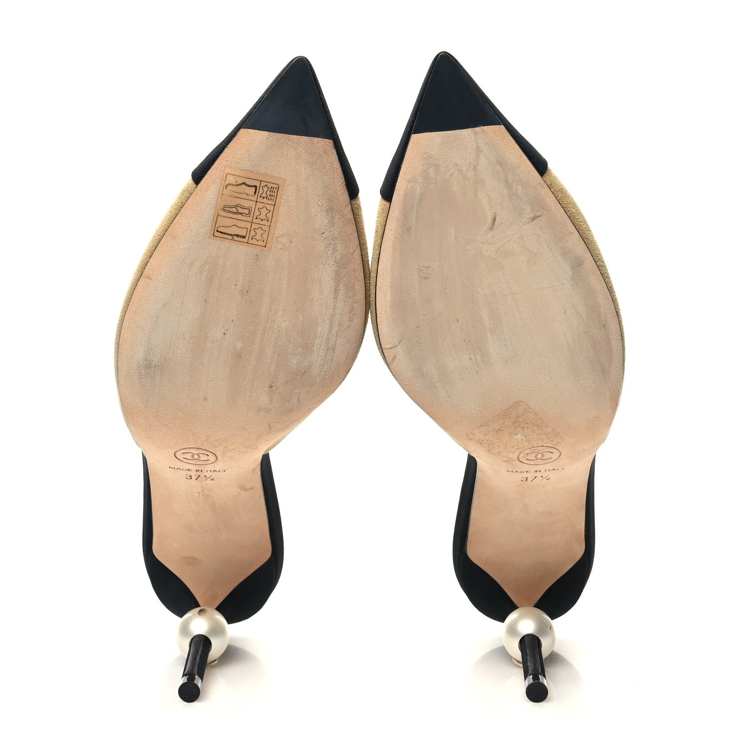 Chanel Suede Grosgrain Cap Toe CC Mules 37.5 Beige Black 5 of 8