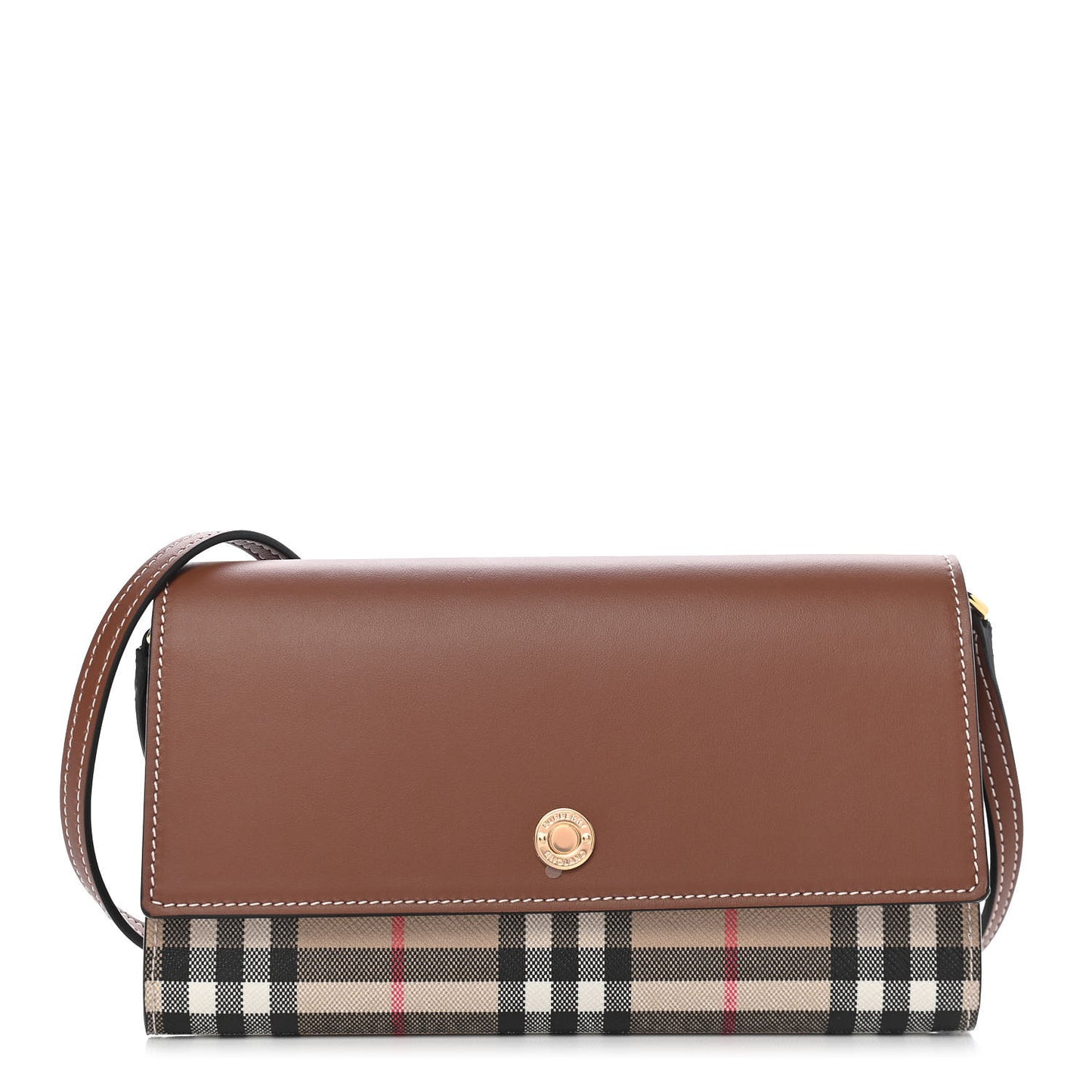 Calfskin Vintage Check Wallet With Detachable Strap Archive Beige Tan