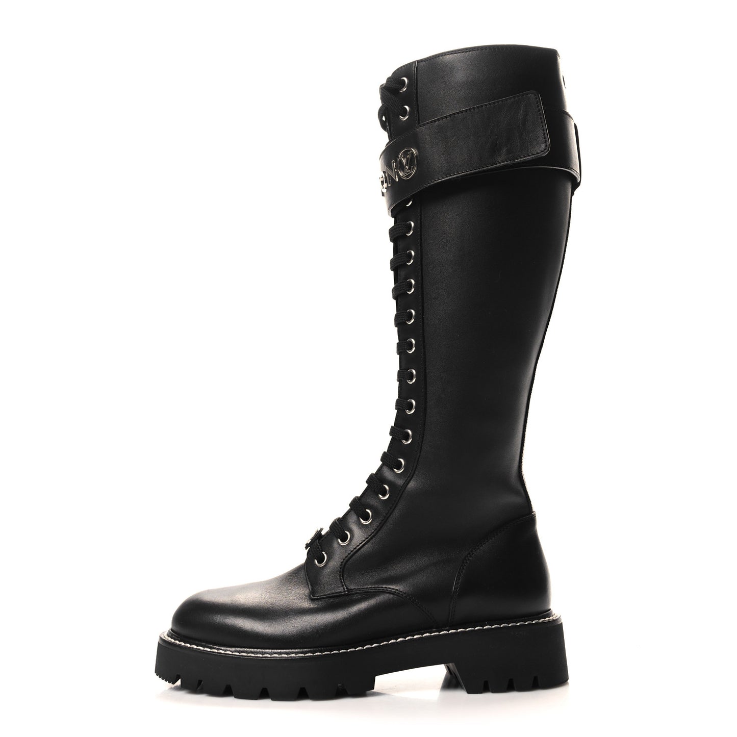 Monogram Calfskin Territory Tall Lace Up Ranger Boots 36.5 Black