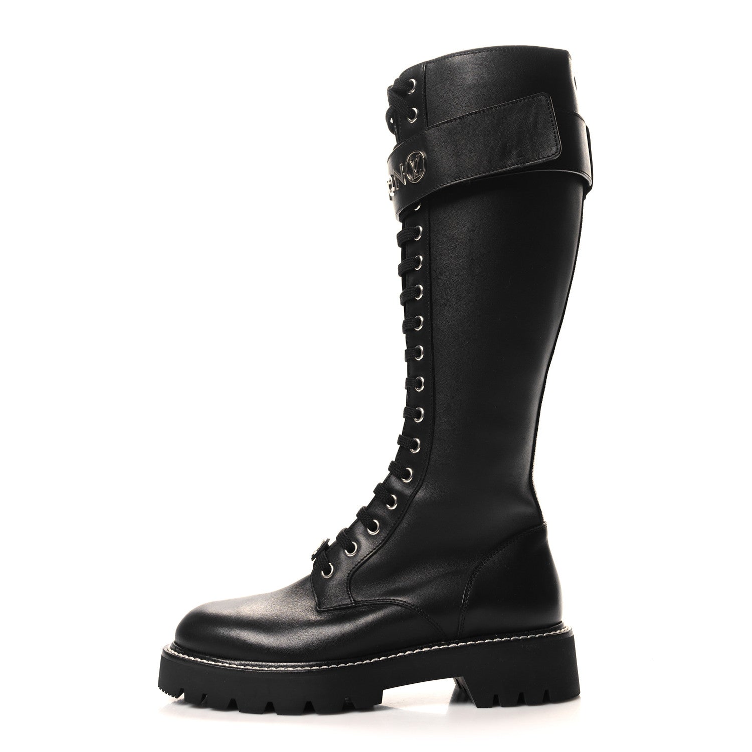 Louis Vuitton Monogram Calfskin Territory Tall Lace Up Ranger Boots 36.5 Black 1 of 7