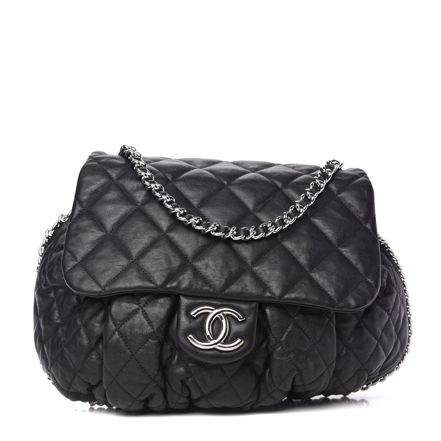 Washed Lambskin Quilted Large Chain Around Messenger