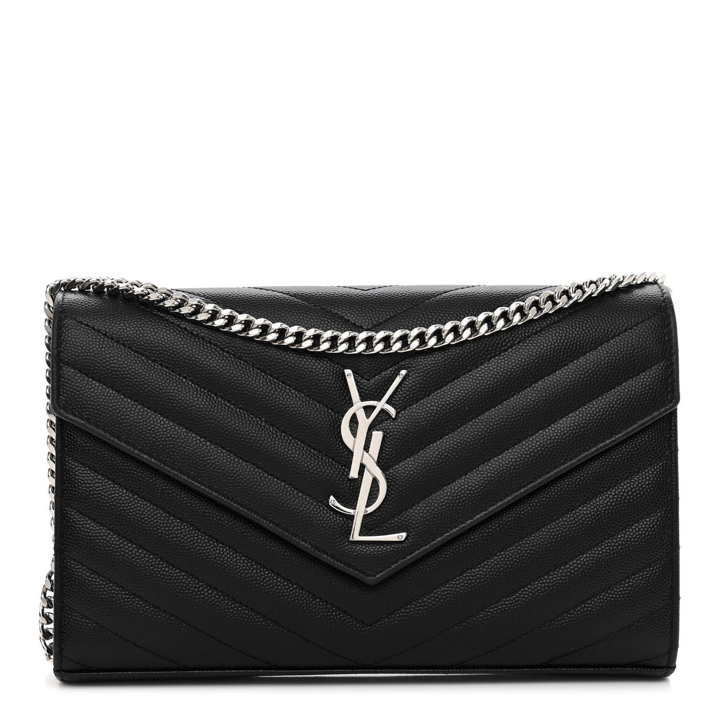 Grain De Poudre Matelasse Chevron Monogram Chain Wallet Black