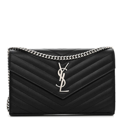 Saint Laurent Grain De Poudre Matelasse Chevron Monogram Chain Wallet Black 1 of 9