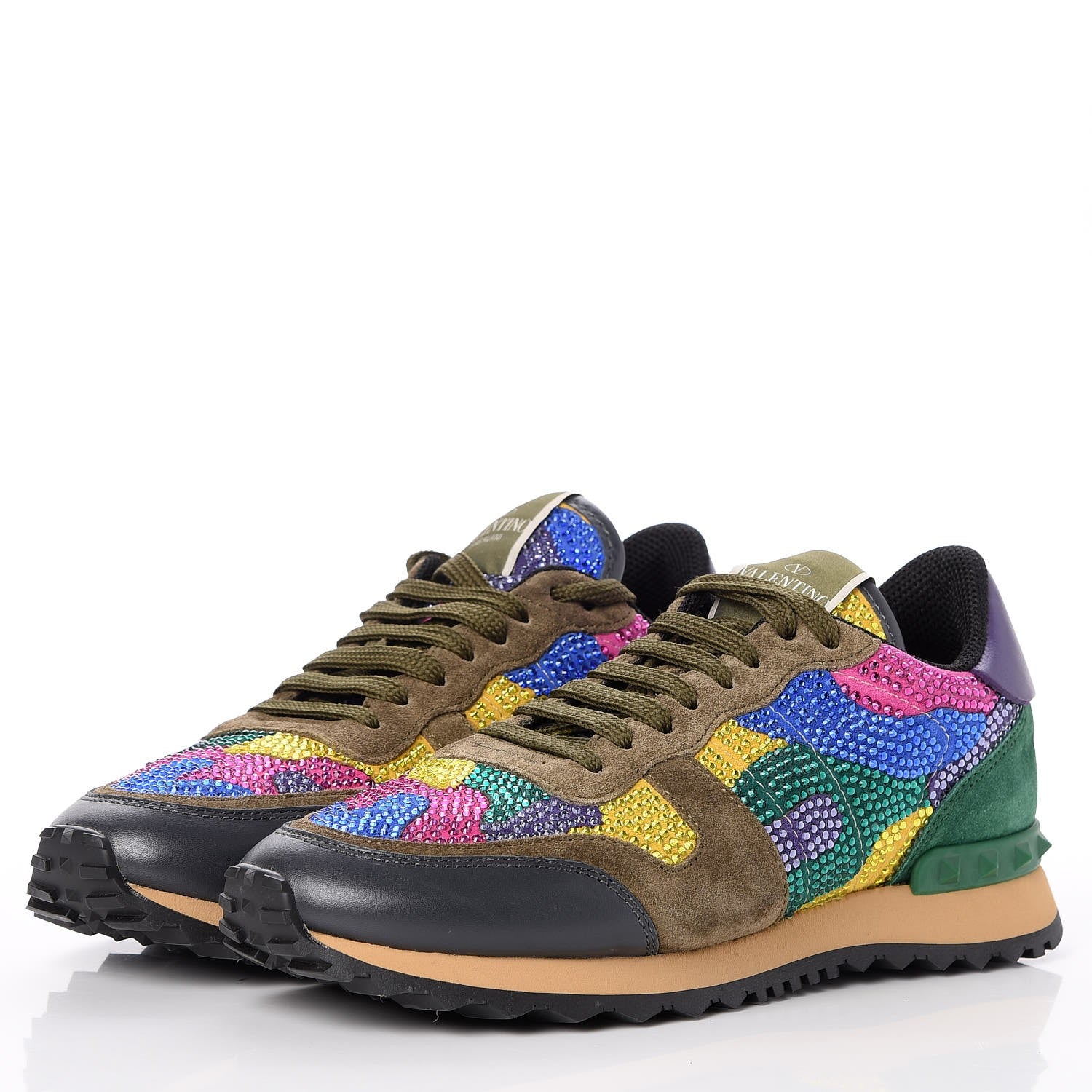 Valentino Garavani Suede Crystal Camouflage Womens Rockrunner Sneakers 38 Multicolor 3 of 10