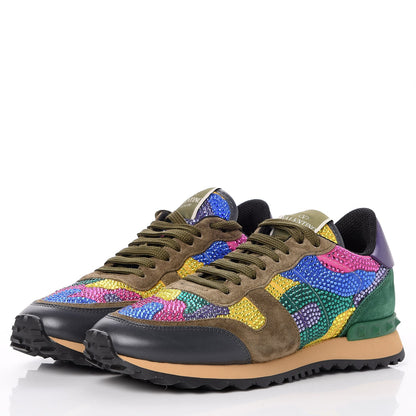 Valentino Garavani Suede Crystal Camouflage Womens Rockrunner Sneakers 38 Multicolor 3 of 10