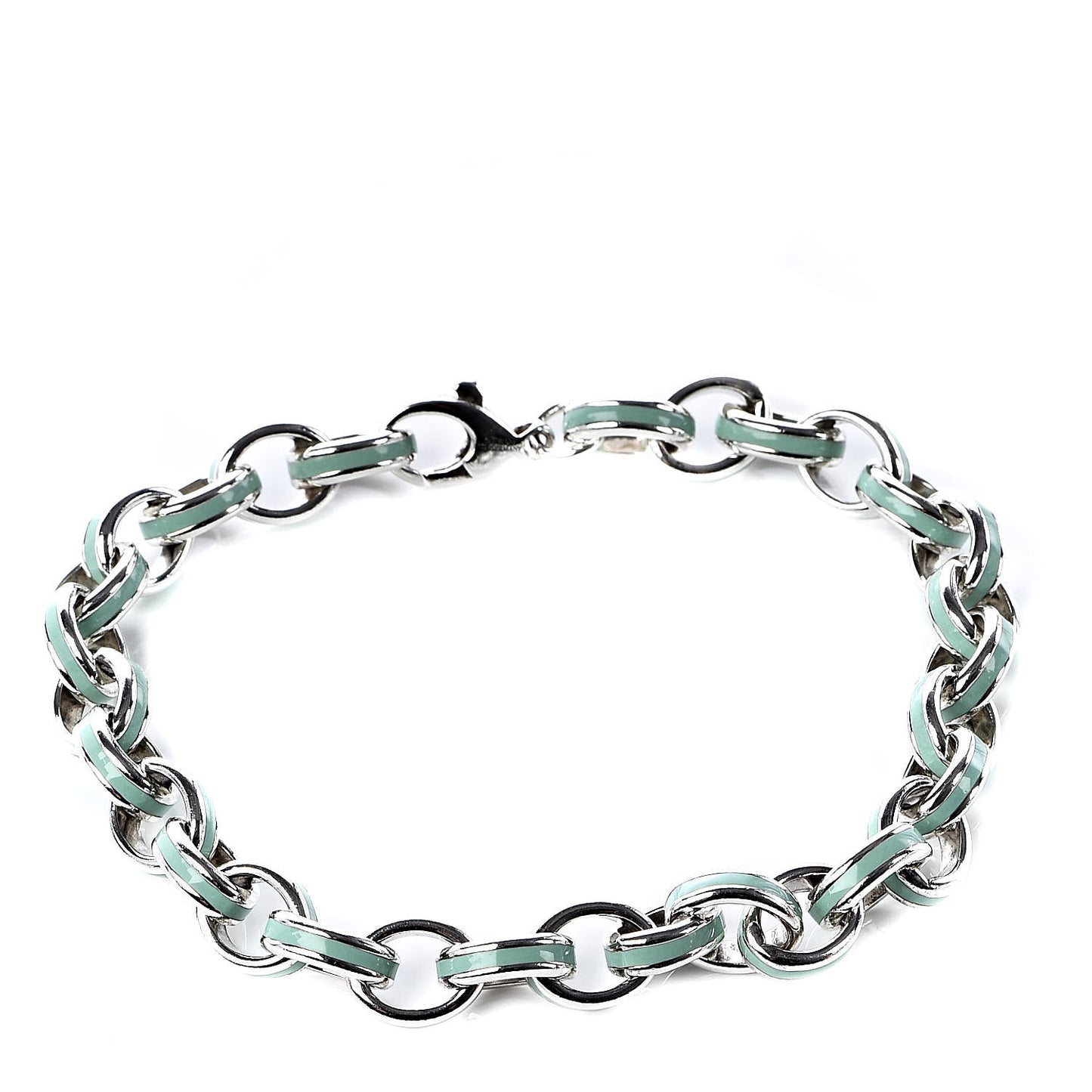 Sterling Silver Enamel Oval Link Bracelet Blue