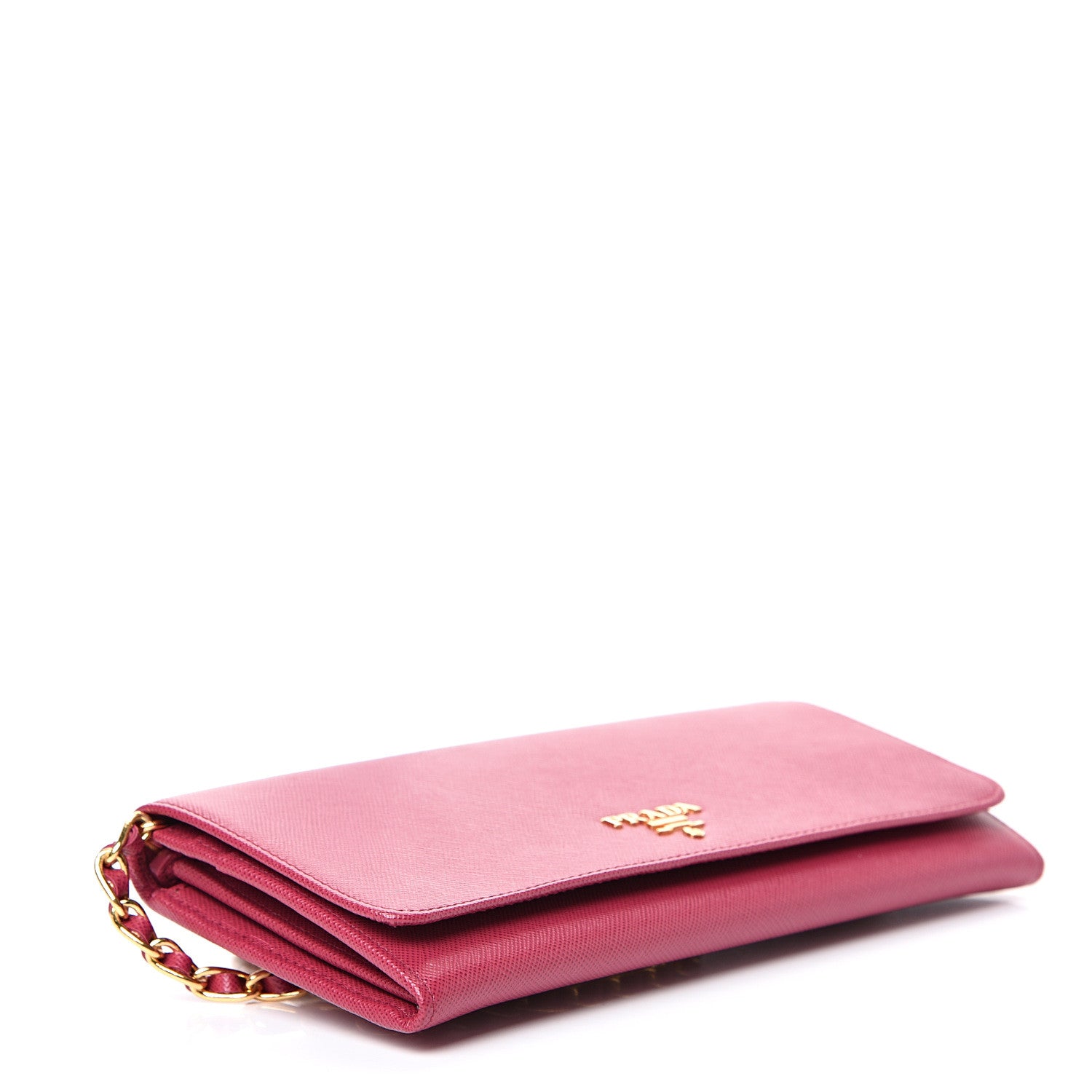 Prada Saffiano Metal Oro Chain Wallet Ibisco 3 of 11