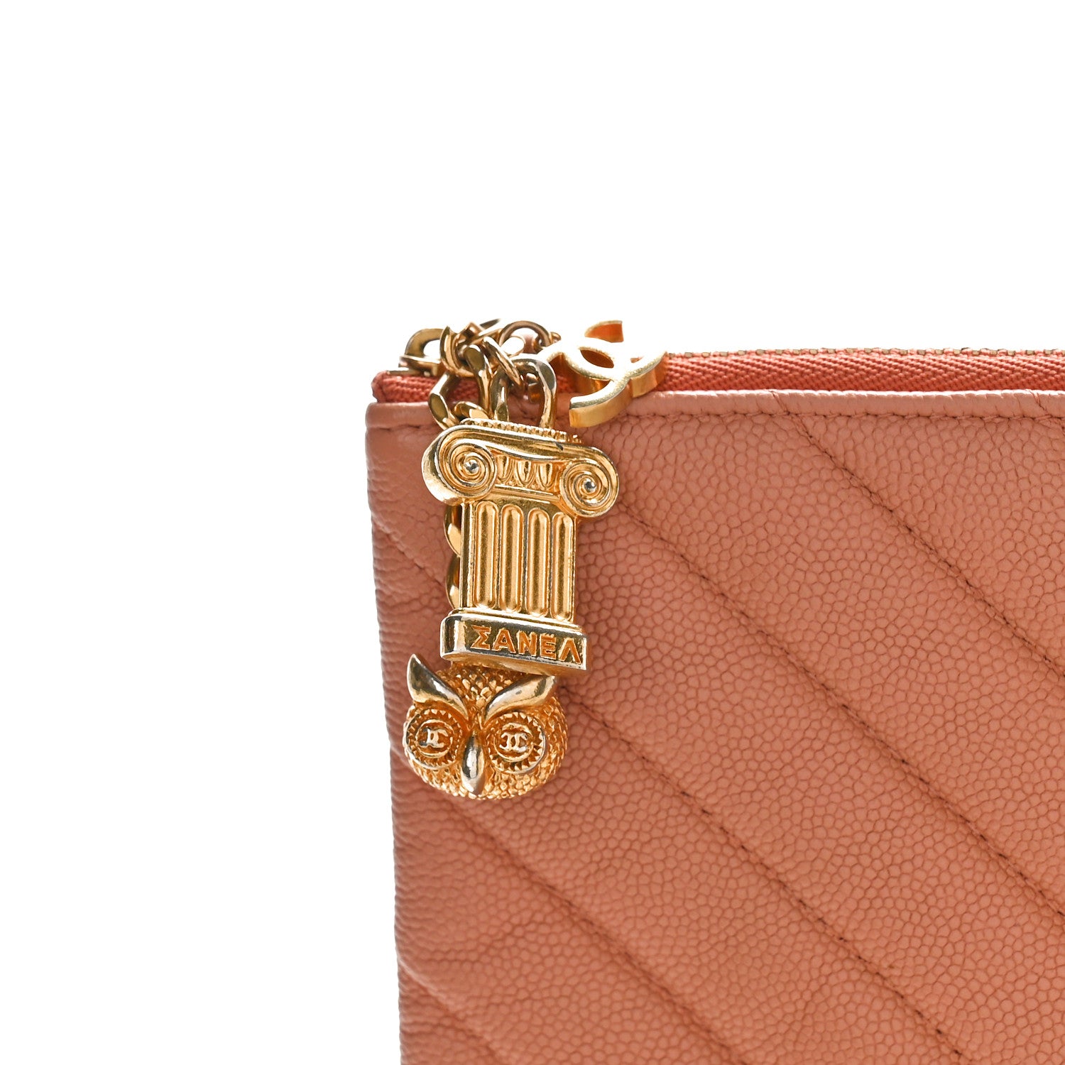 Chanel Caviar Chevron Quilted Ancient Greek Charms Large Cosmetic Case Dark Beige 11 of 11