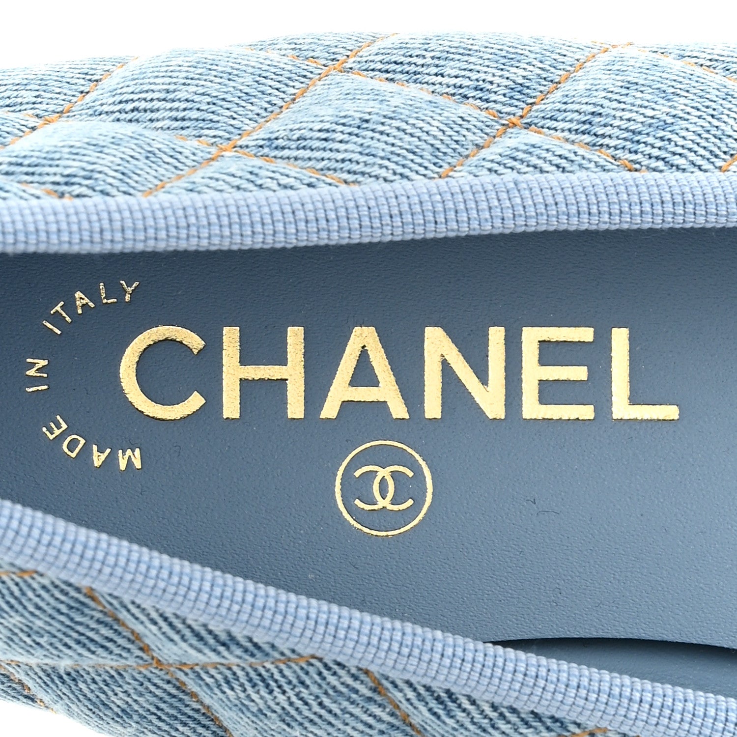 Chanel Denim Quilted Cap Toe CC Ballerina Flats 39 Light Blue 7 of 9