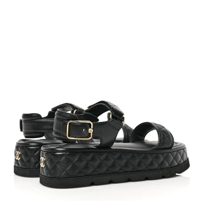 Chanel Lambskin Quilted Platform Sandals 38 Black 4 of 9