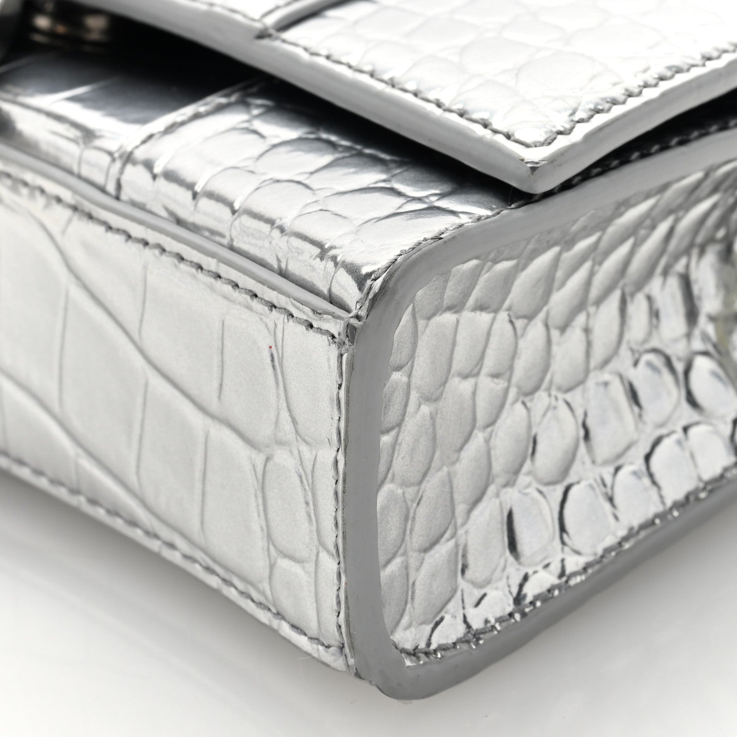 Balenciaga Metallic Calfskin Crocodile Embossed Hourglass Chain Bag Silver Silver 9 of 10