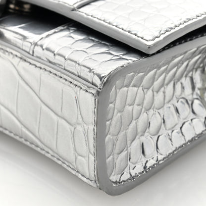 Balenciaga Metallic Calfskin Crocodile Embossed Hourglass Chain Bag Silver Silver 9 of 10