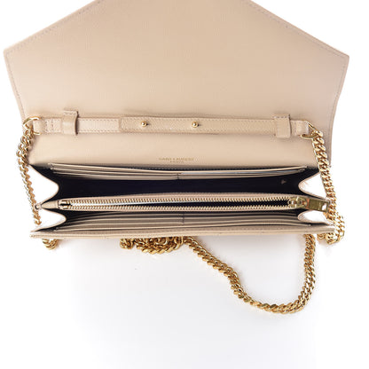 Saint Laurent Grain De Poudre Matelasse Chevron Monogram Chain Wallet Nude Powder 7 of 10