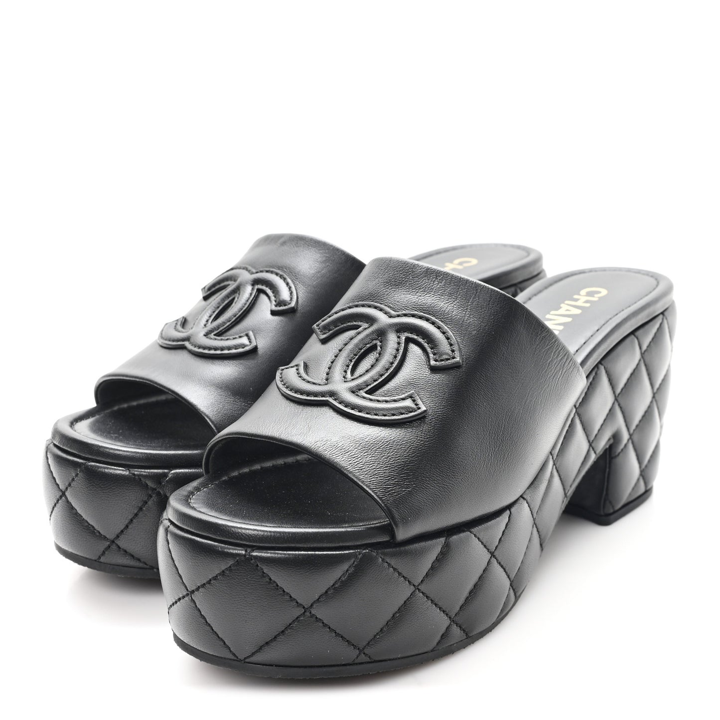 Lambskin Quilted CC Platform Mules 41 Black