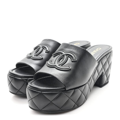 Chanel Lambskin Quilted CC Platform Mules 41 Black 4 of 10