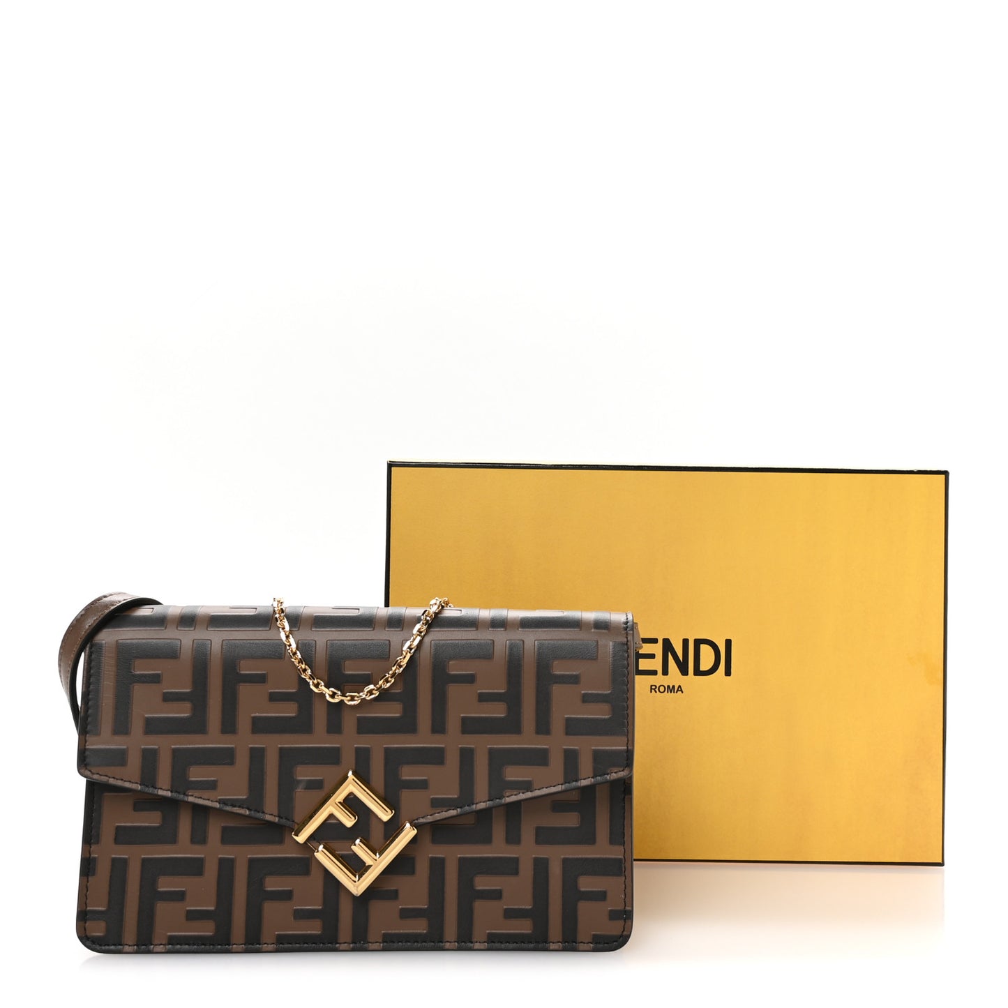 Vitello Ceylon Bi-Color FF 1974 Embossed FF Diamonds Chain Wallet Maya Black