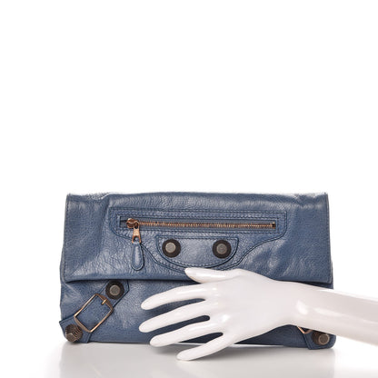 Balenciaga Agneau Giant 21 Gold Hardware Envelope Clutch Bleu Bleu 2 of 8