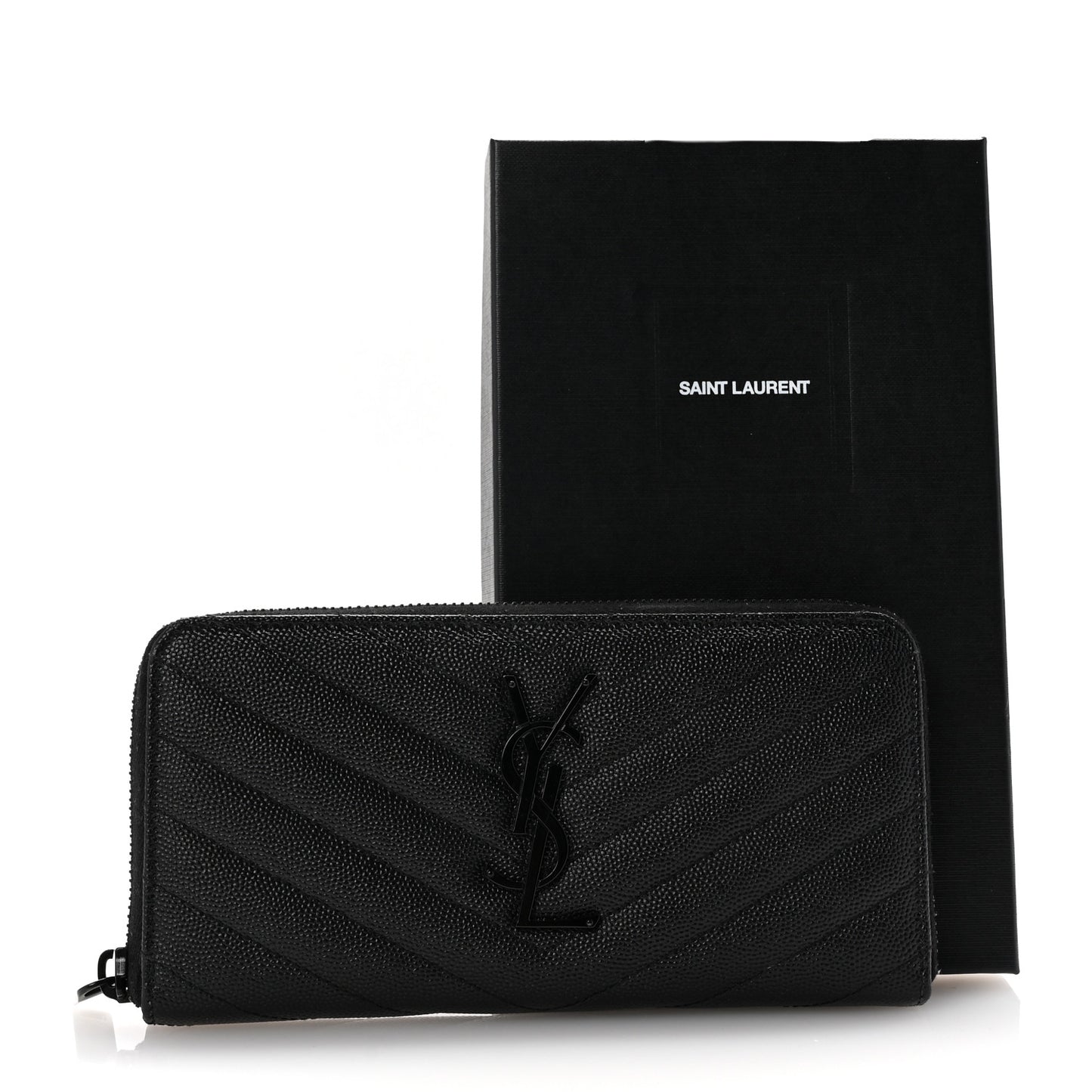 Grain De Poudre Matelasse Chevron Monogram Monochrome Zip Around Wallet Black