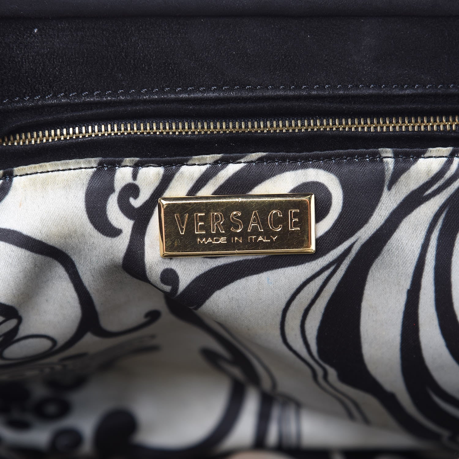 Versace Fur Satin Chain Shoulder Bag Black 6 of 15