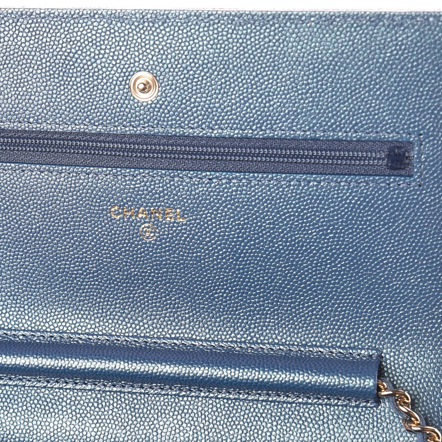 Iridescent Caviar Quilted Wallet on Chain WOC Dark Blue