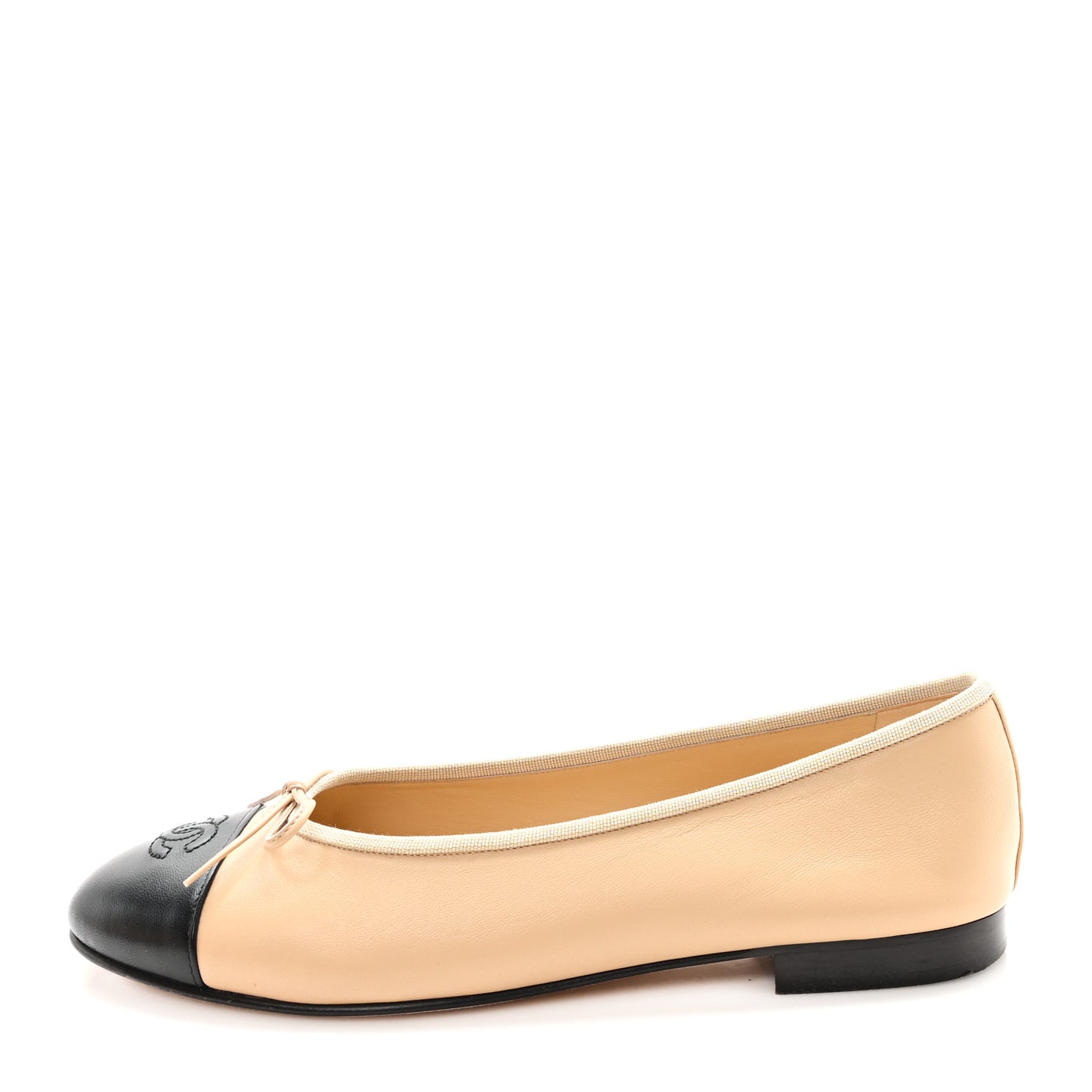Lambskin Cap Toe CC Ballerina Flats 41.5 Beige Black