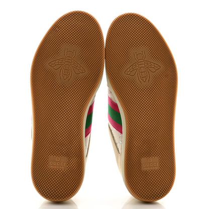 Gucci Lame GG Monogram Nubuck Web Screener Sneakers 37.5 Gardenia Silver Dusty Milk White 5 of 10