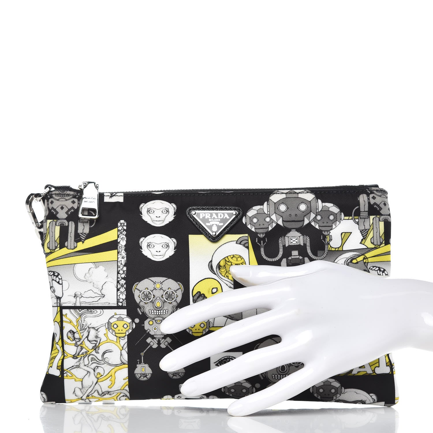 Prada X JAMES JEAN Tessuto Nylon Robot Monkey Wristlet Pouch Black 2 of 8