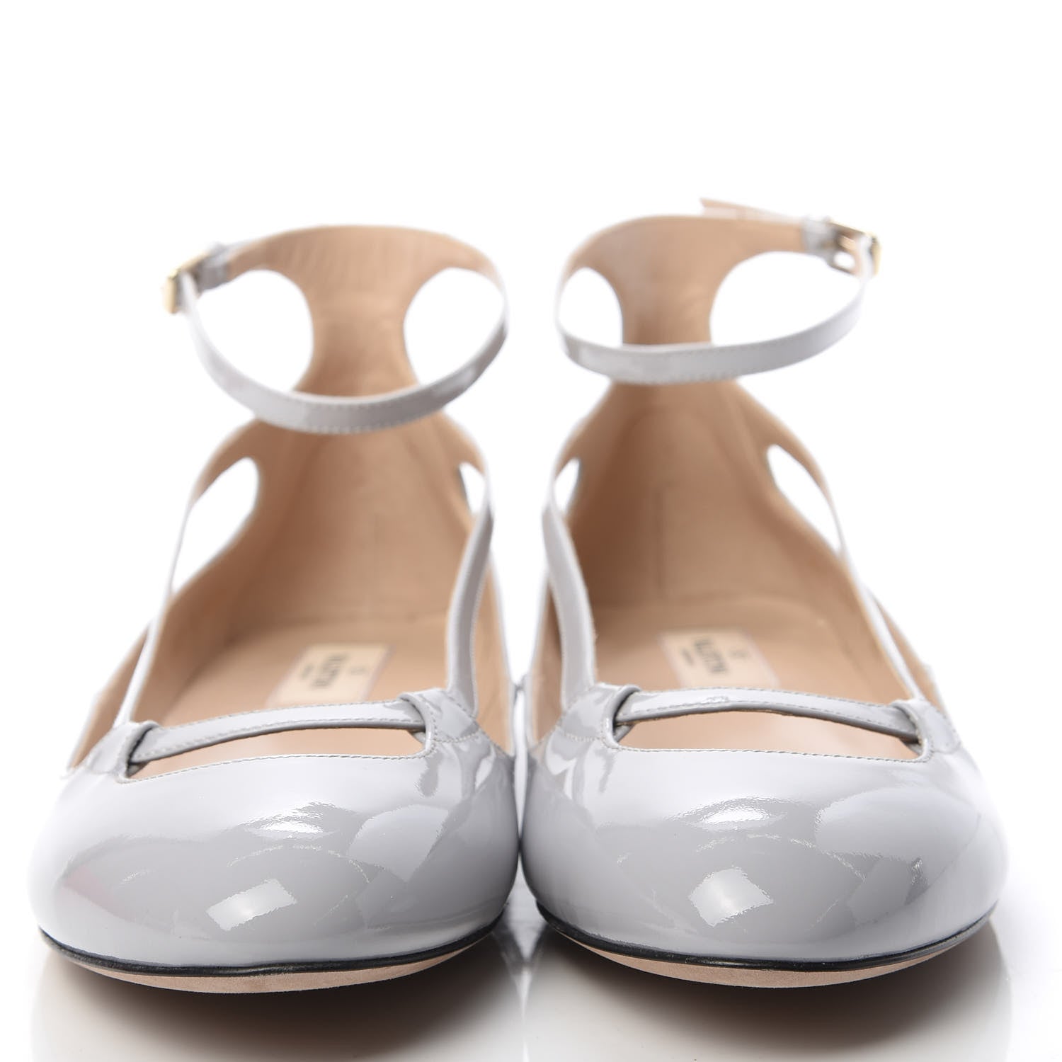 Valentino Garavani Patent Soul Rockstud Cut Out Ankle Strap Ballet Flats 40.5 Pastel Grey 2 of 9
