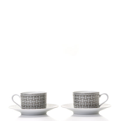 Hermes Porcelain 24 Mosaique Teapot Cup Set Platinum 7 of 12