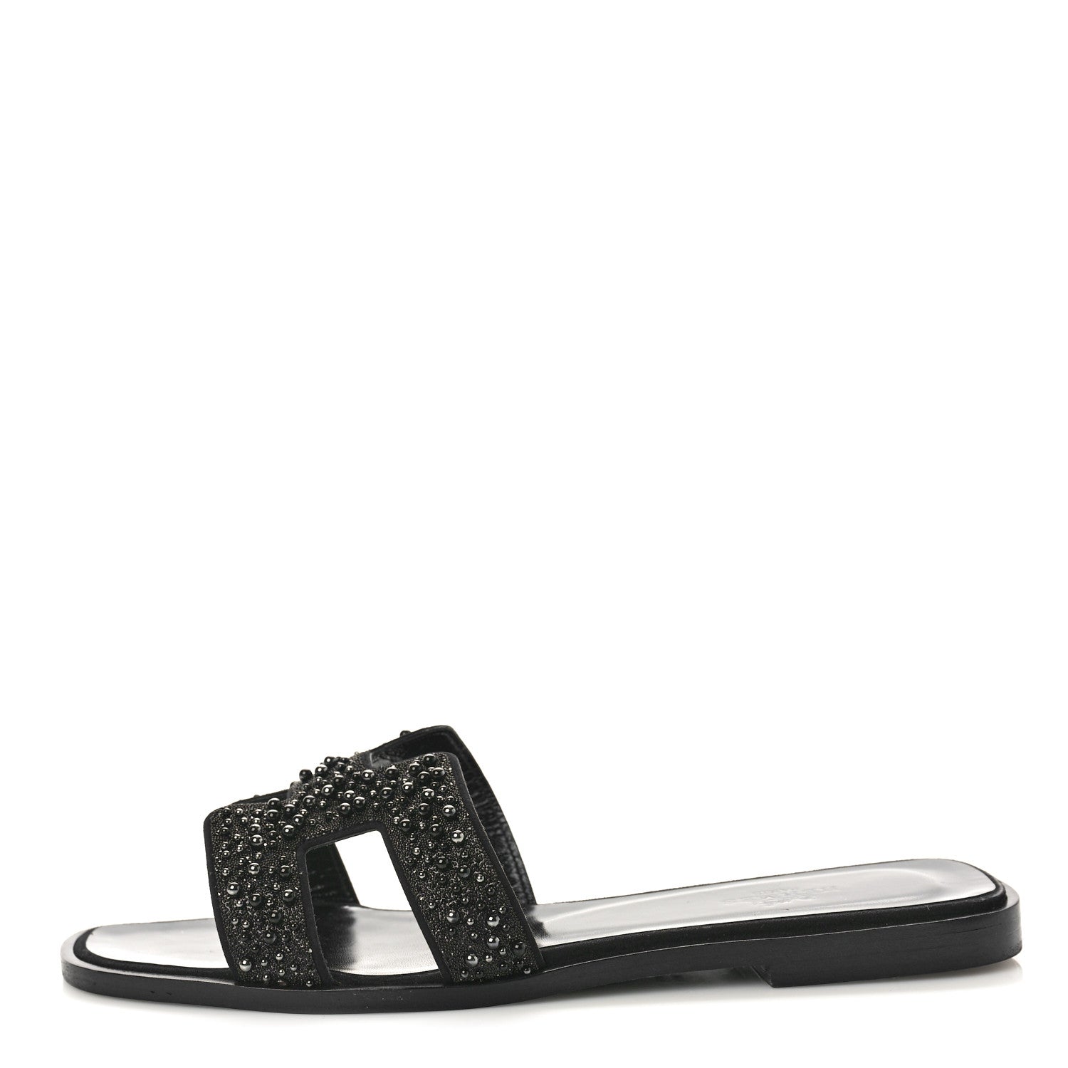 Hermes Suede Beaded Oran Sandals 37 Black 1 of 9