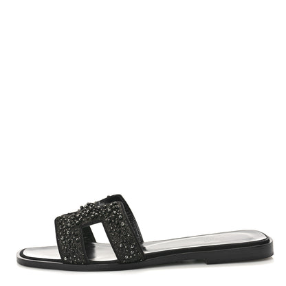 Hermes Suede Beaded Oran Sandals 37 Black 1 of 9