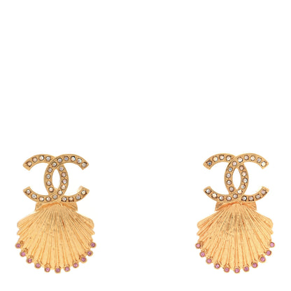 Chanel Crystal CC Shell Earrings Gold Pink 1 of 4