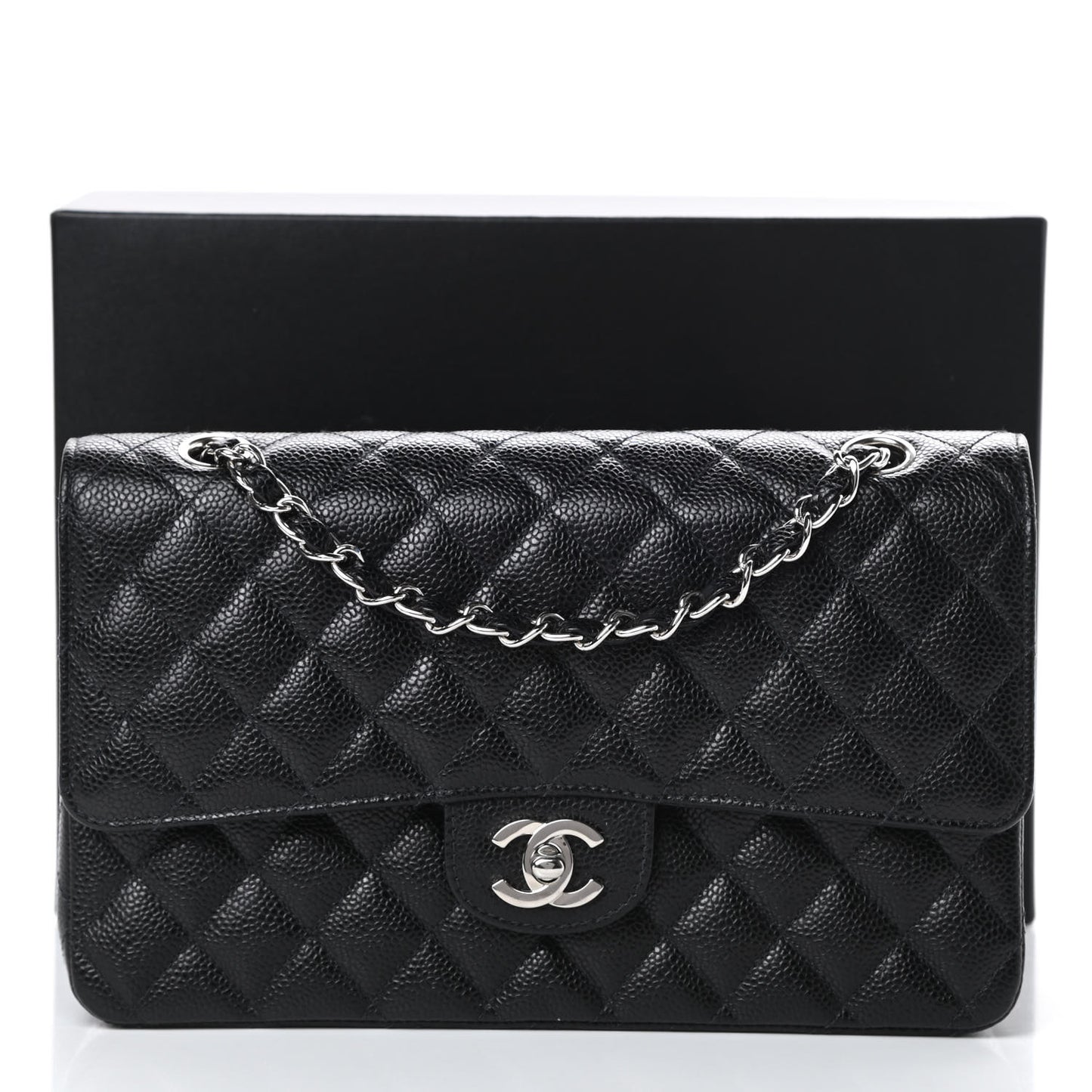 Caviar Quilted Medium Double Flap Black