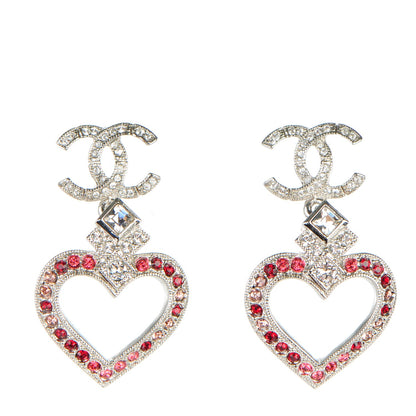 Chanel Crystal Heart CC Drop Earrings Silver 1 of 5