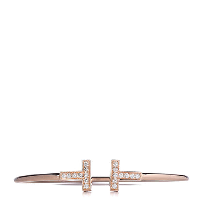 Tiffany 18K Rose Gold Diamond T Wire Bracelet 1 of 5