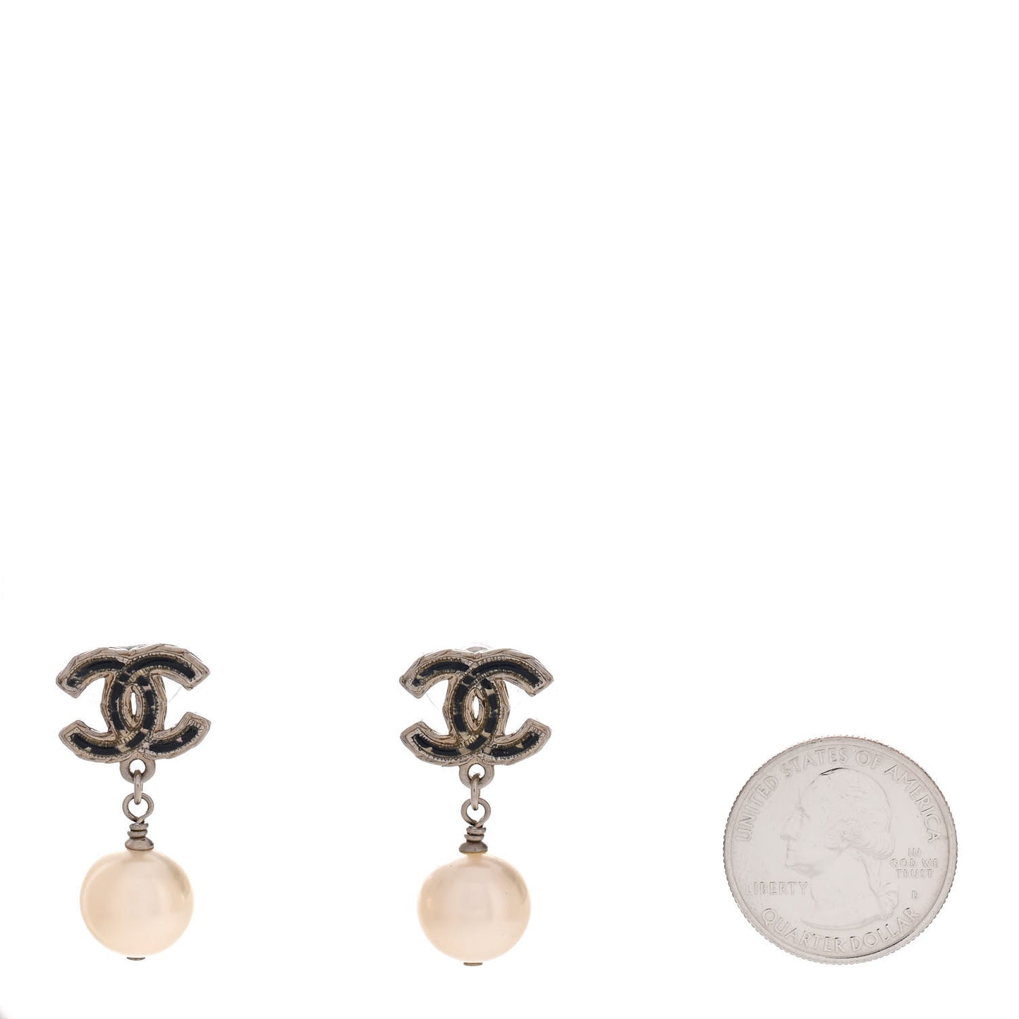 Pearl Enamel CC Drop Earrings Black Gold