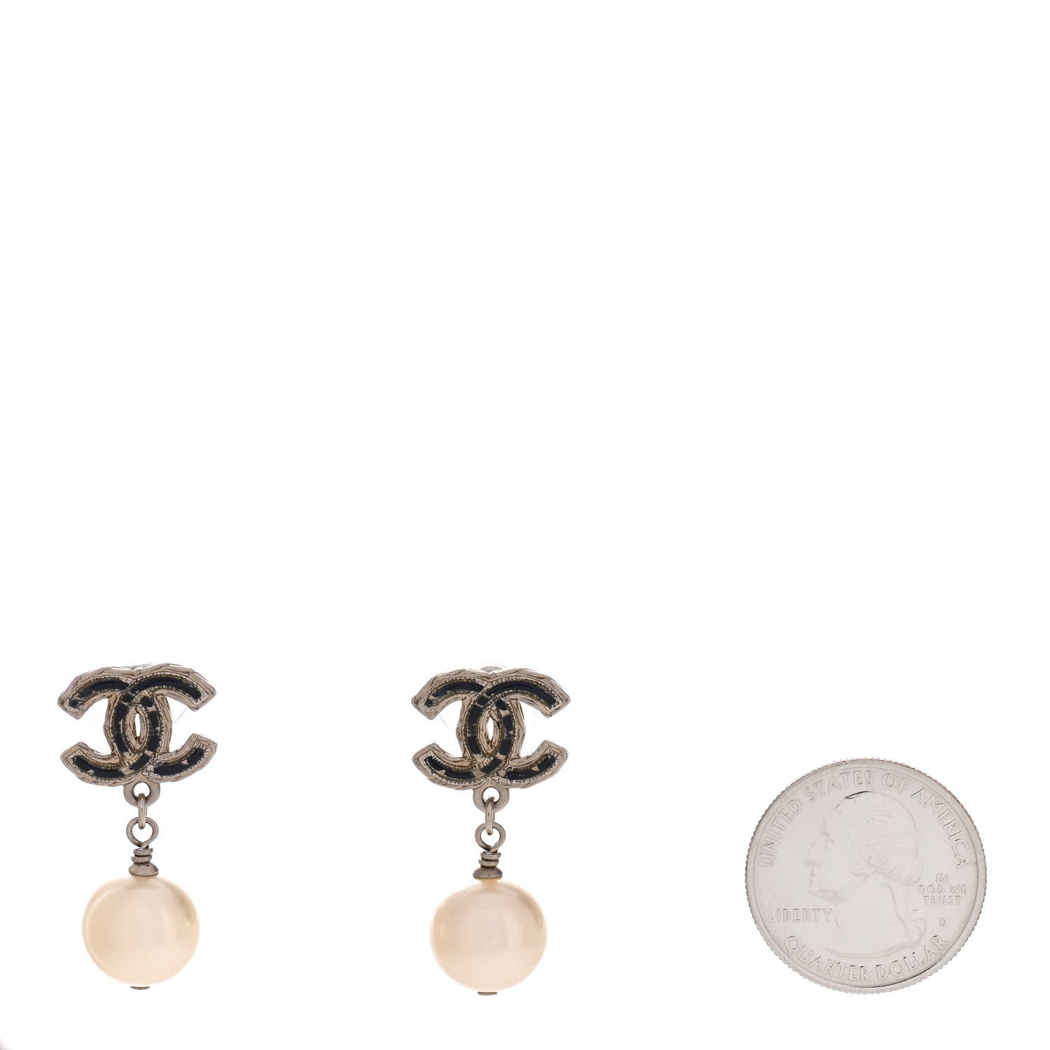 Chanel Pearl Enamel CC Drop Earrings Black Gold 2 of 5