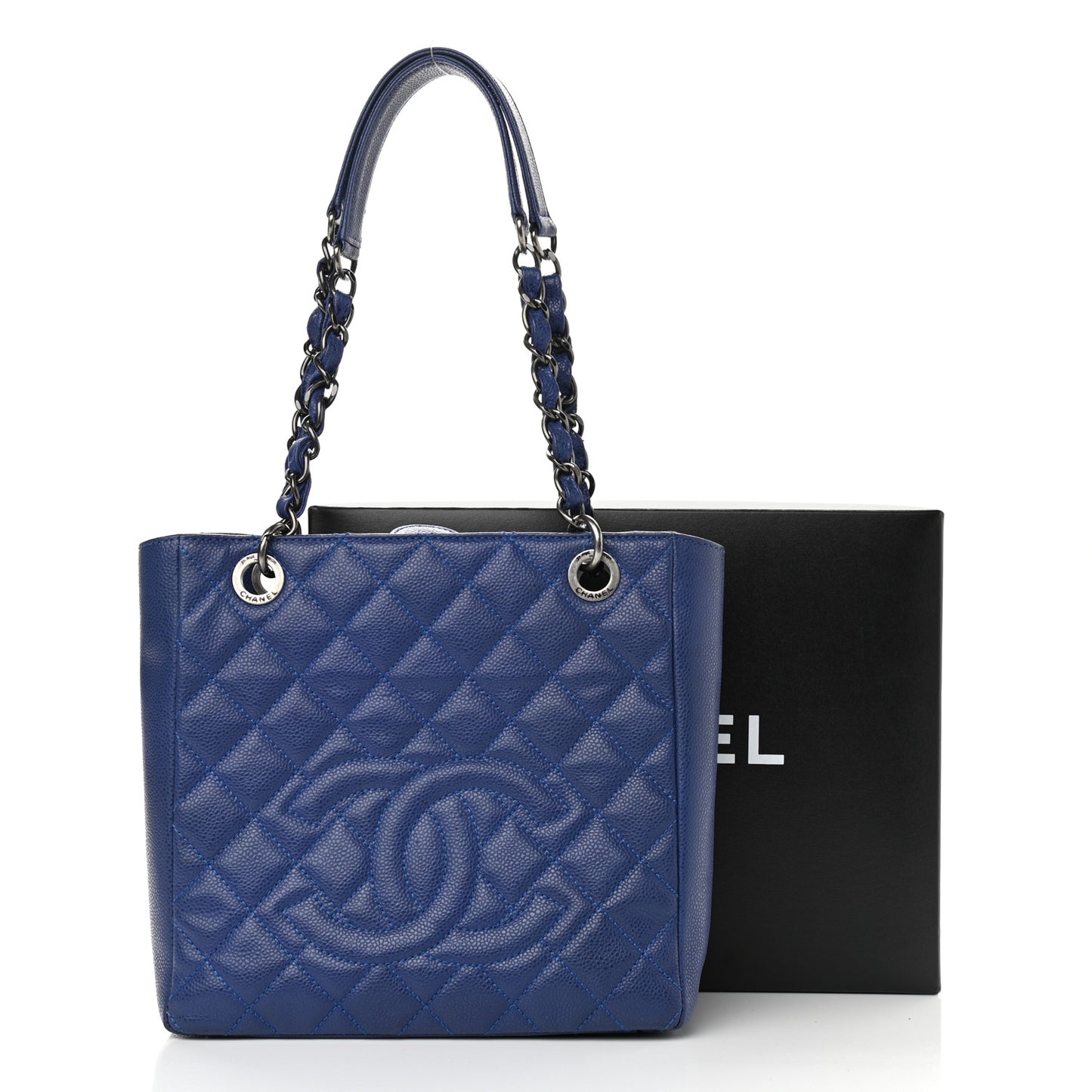 Caviar Quilted Petit Shopping Tote PST Blue