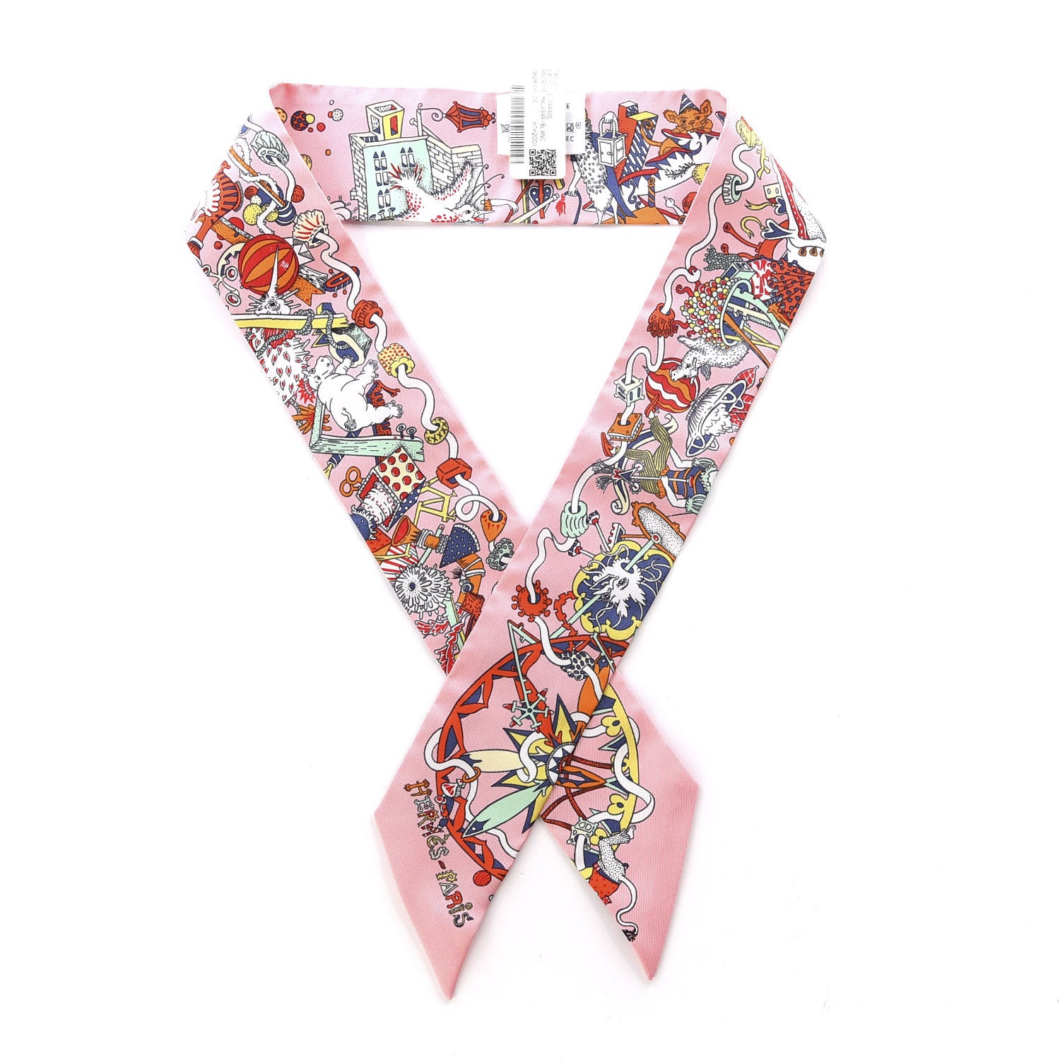 Hermes Silk La Folle Parade Twilly Rose Malabar White 1 of 4