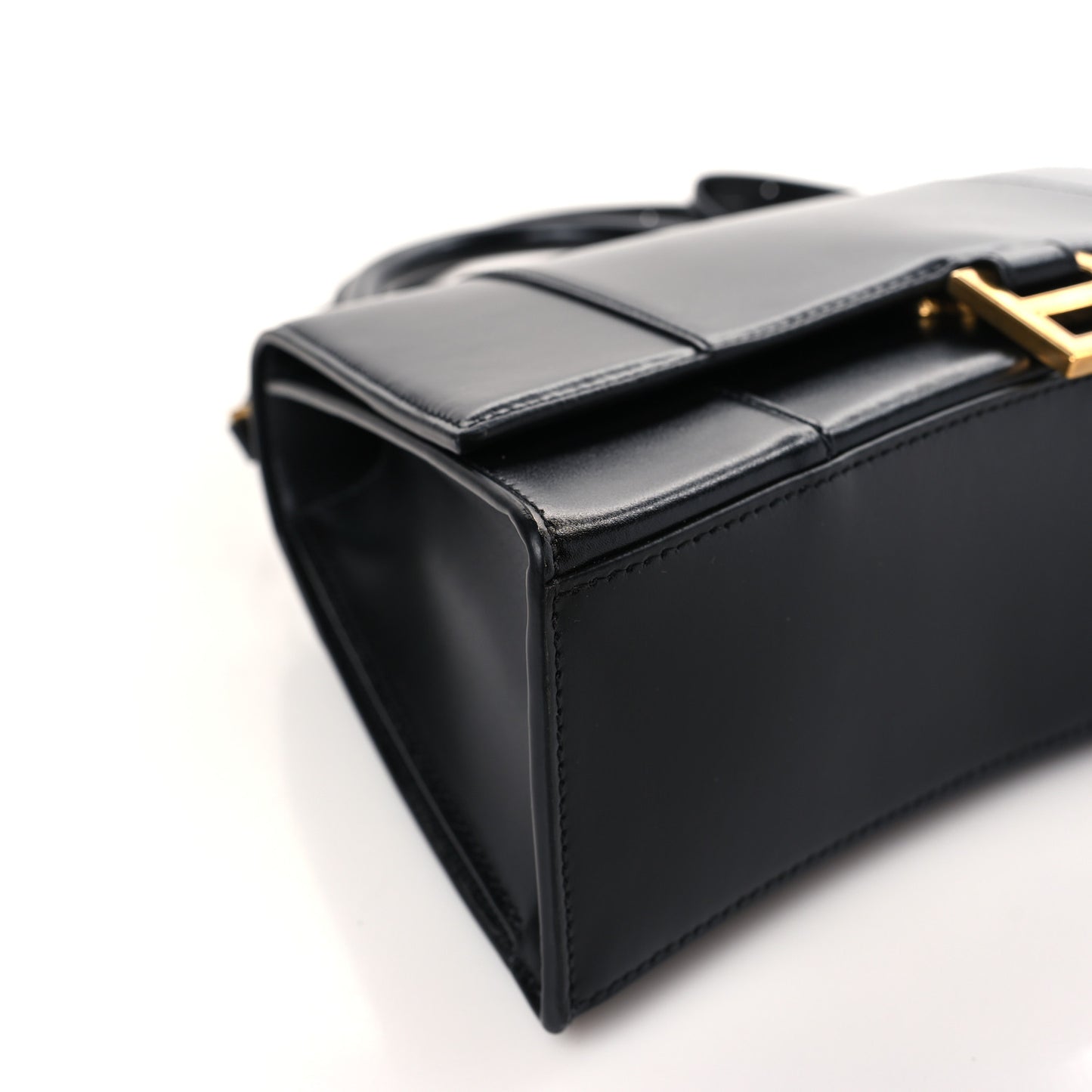 Shiny Box Calfskin Medium Hourglass Top Handle Bag Black