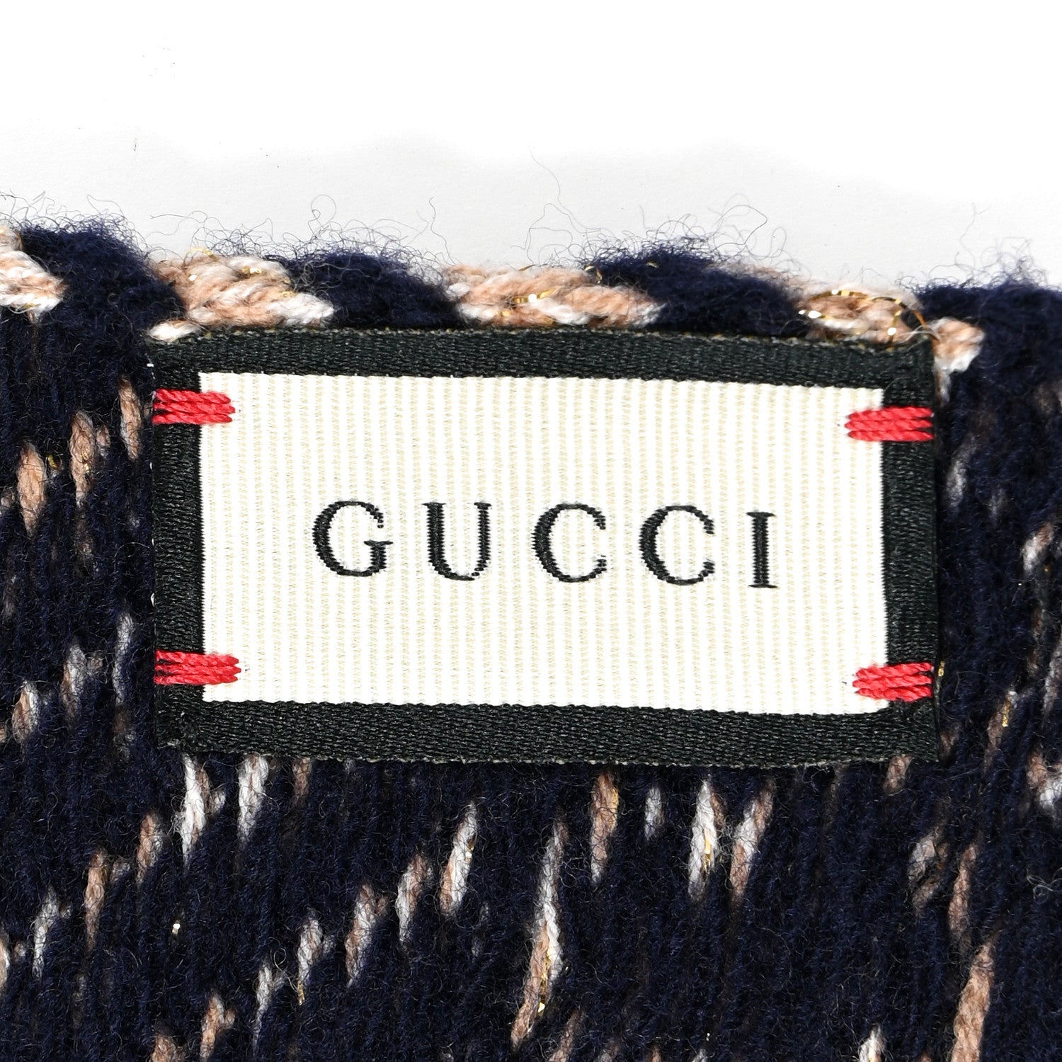 Gucci Wool Lame Jacquard GG Monogram Regy Scarf Black Red 3 of 4