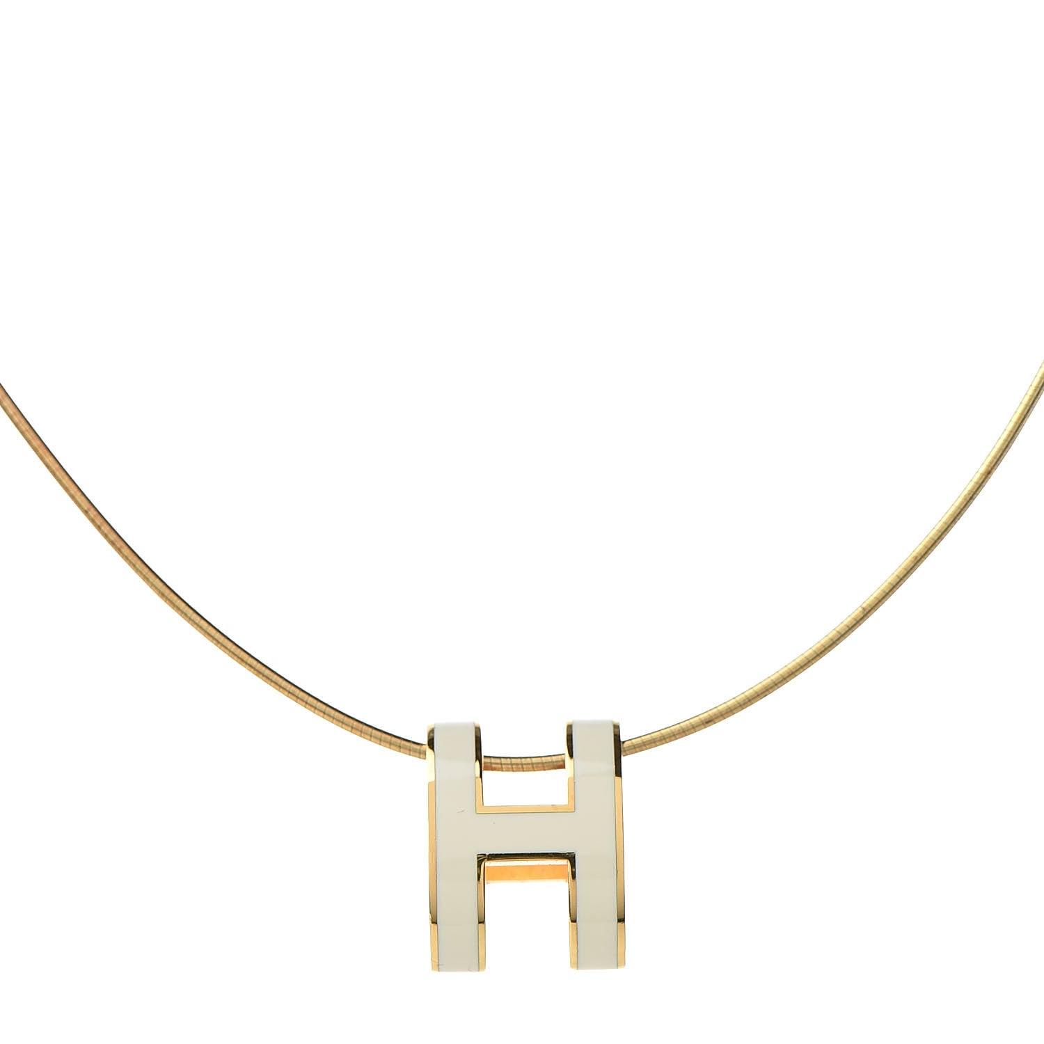 Hermes Lacquered Gold Pop H Pendant Necklace White 5 of 7