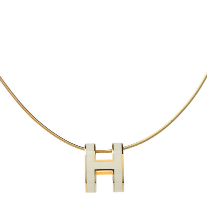 Hermes Lacquered Gold Pop H Pendant Necklace White 5 of 7
