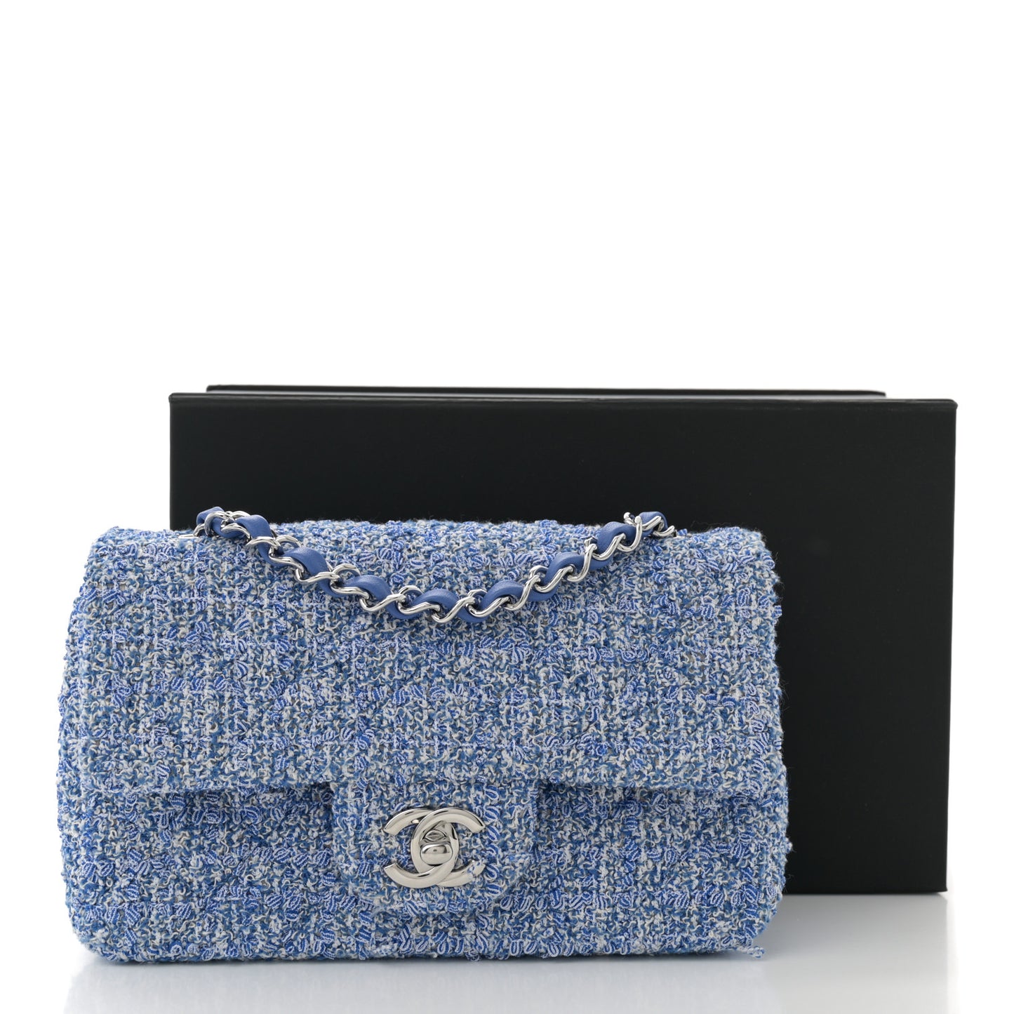 Tweed Quilted Mini Rectangular Flap Blue White
