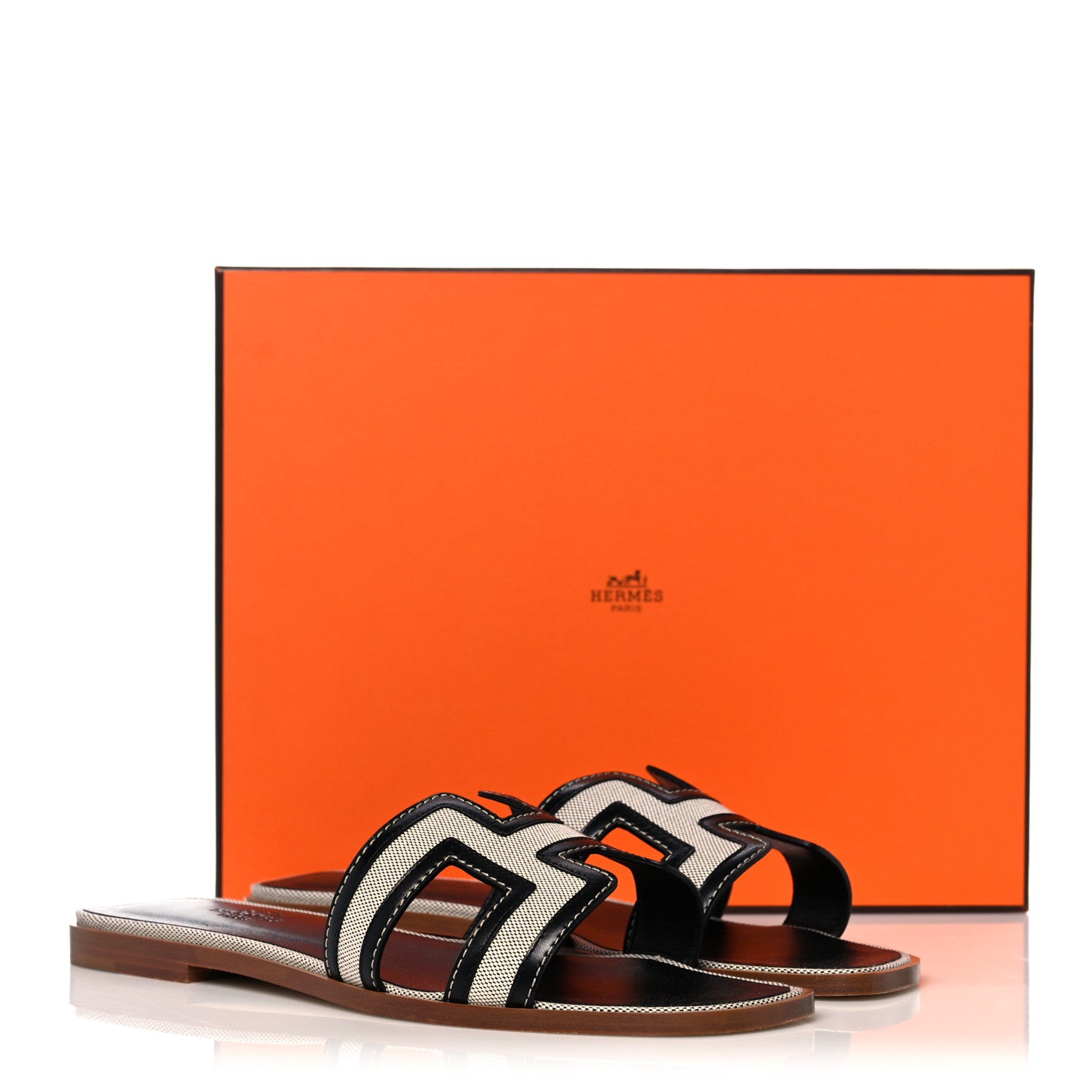 Hermes Calfskin Canvas Oran Sandals 39 Black 9 of 9